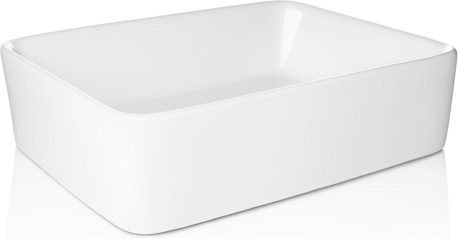 Miligore VESSEL-SK81 Miligore 15'' White Ceramic Rectangular Bathroom Sink
