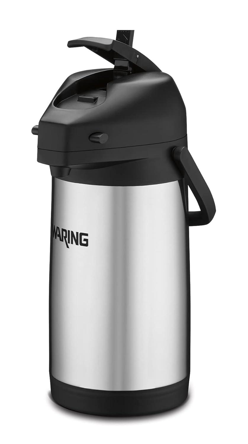 Silver and Black Stainless Steel 2.5 Liter Airpot Coffee Dispenser