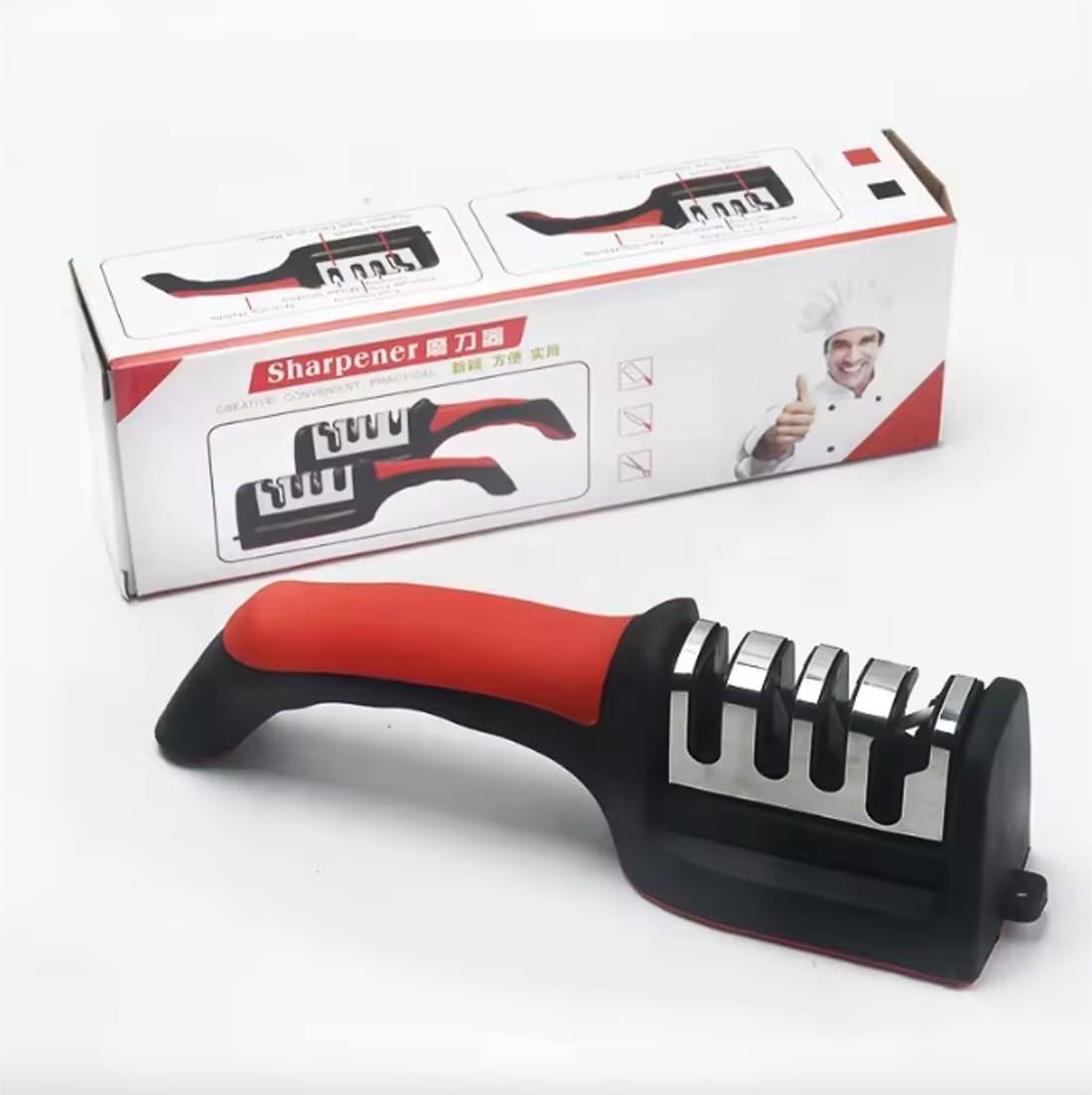 Knife Sharpeners for Kitchen Knives, Stainless Steel 4 in1 Kitchen Knife Sharpener, Ergonomic and Easy to Use Knife Sharpening Kit with 4 Stage Sharpening Slots