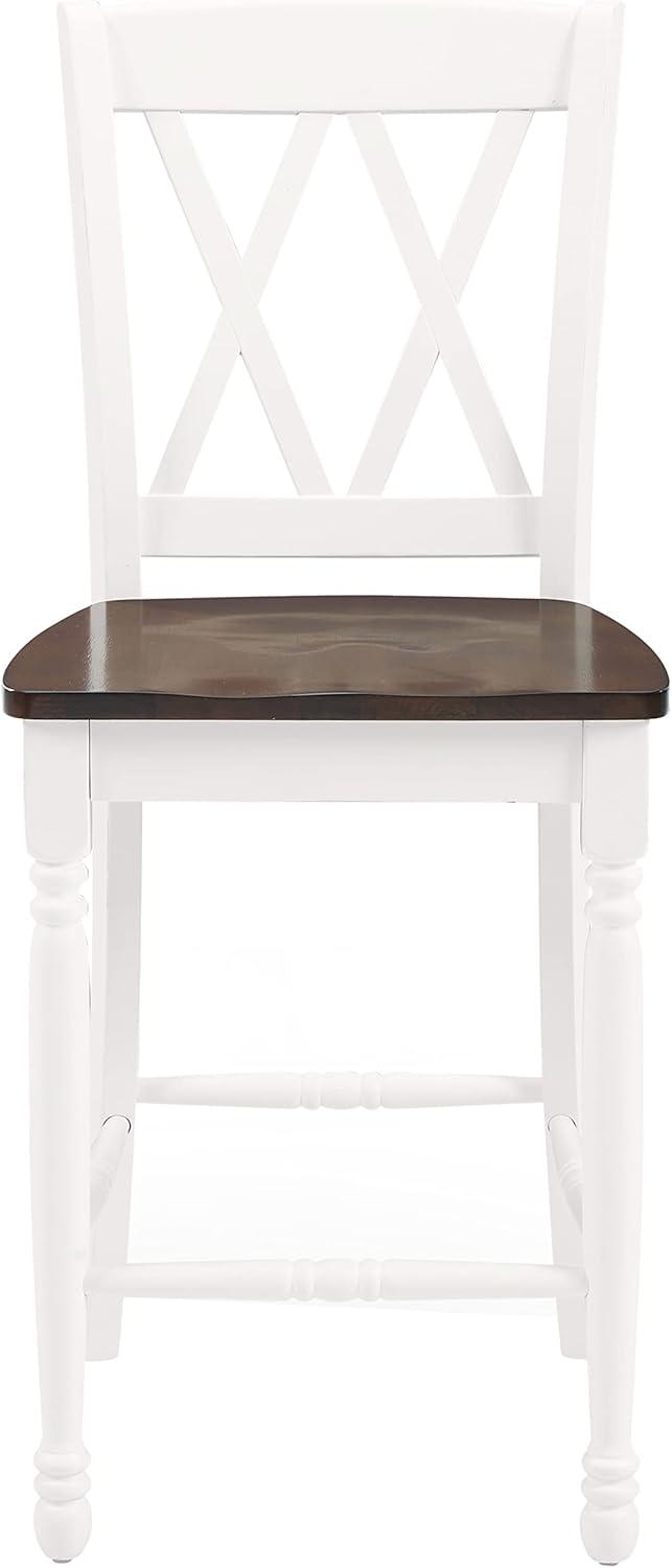 Set of 2 Shelby Counter Height Barstools Distressed White - Crosley: Rubberwood Frame, Non-Upholstered, Traditional Design