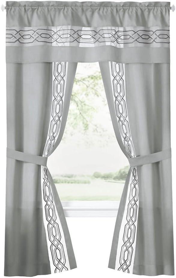 Achim Paige Rod Pocket 5 Piece Light Filtering Curtain Set, Silver, 55" x 84"