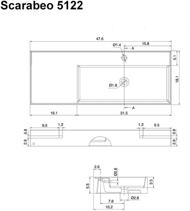 Scarabeo By Nameeks 18.1'' White Ceramic Rectangular Vessel, Wall Mount Bathroom Sink with Overflow