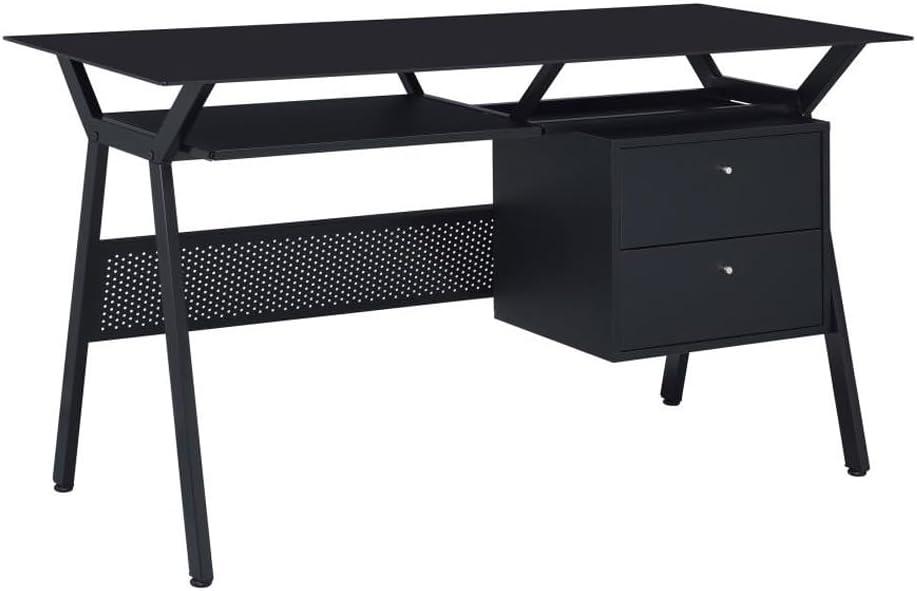 Weaving 2 Drawer Glass Top Computer Desk with Keyboard Tray Black - Coaster: 55" Office Workstation