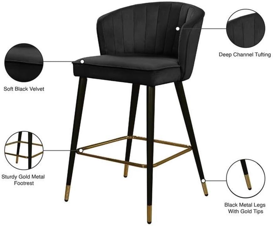 Meridian Furniture Cassie 28"H Velvet Counter Stool in Black (Set of 2)