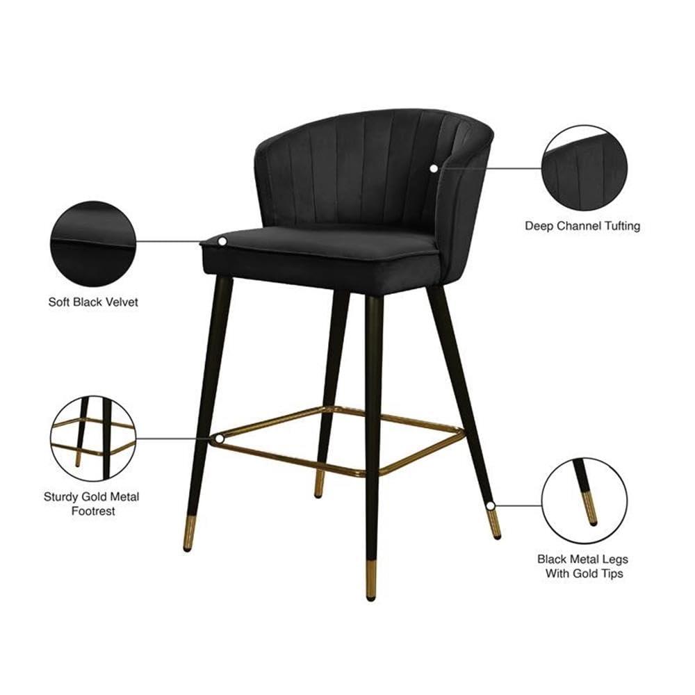 Meridian Furniture Cassie 28"H Velvet Counter Stool in Black (Set of 2)