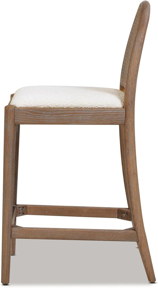 Ivory White Boucle and Oak Curved Bar Stools, Set of 2