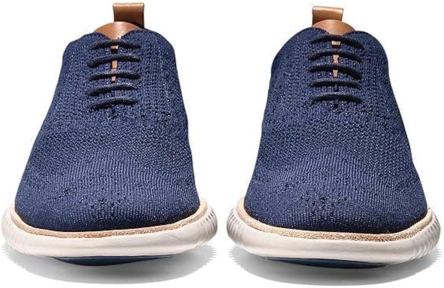 Marine Blue Genuine Leather and Polyester Lace-up Sneakers