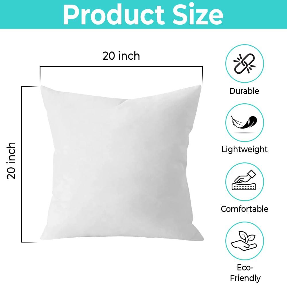 Bedding Throw Pillows Insert Set of 2 - 20 x 20 Inches Bed and Couch Pillows - Indoor Decorative Pillows