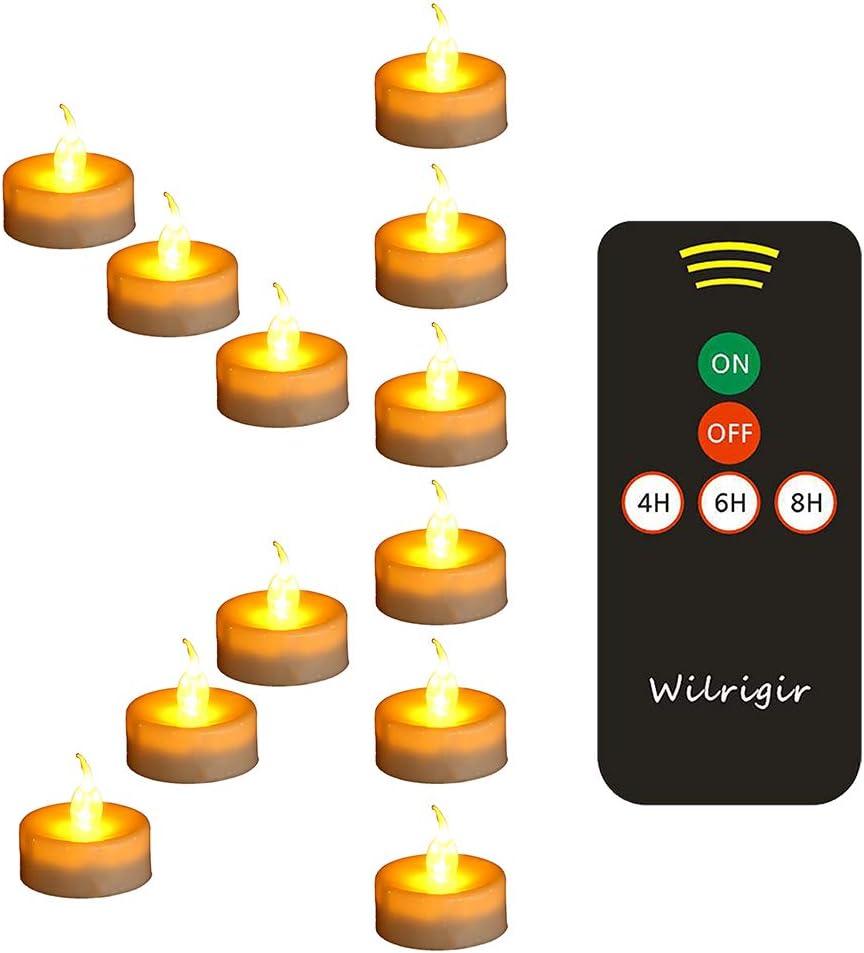 Amber LED Flameless Tealight Candles with Remote, Pack of 12