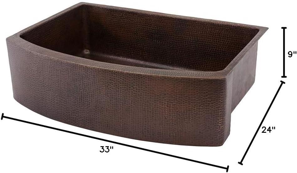 33" Hammered Copper Rounded Apron Front Single Basin Kitchen Sink