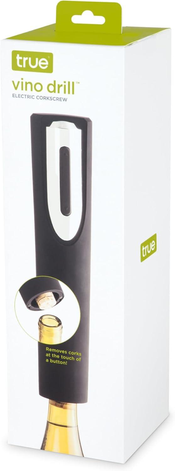 True Vino Drill Electric Wine Bottle Opener - Automatic Corkscrew Wine Opener with Foil Cutter and Stand - Black Set of 1