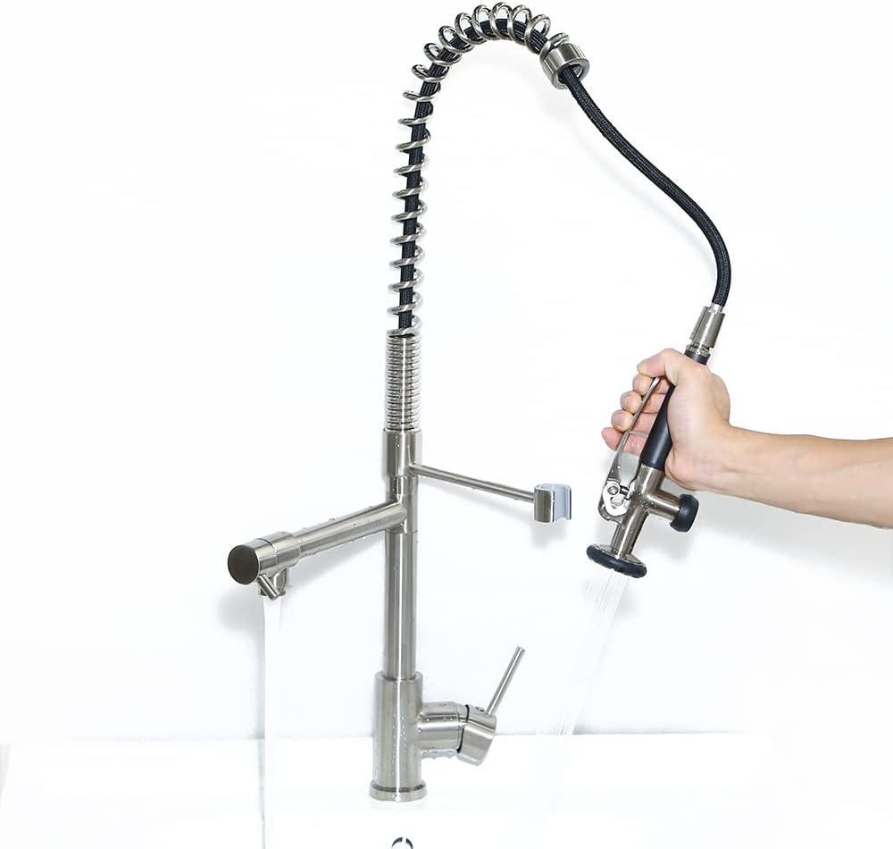 Brushed Nickel Pull-Down Kitchen Faucet with Spring Sprayer