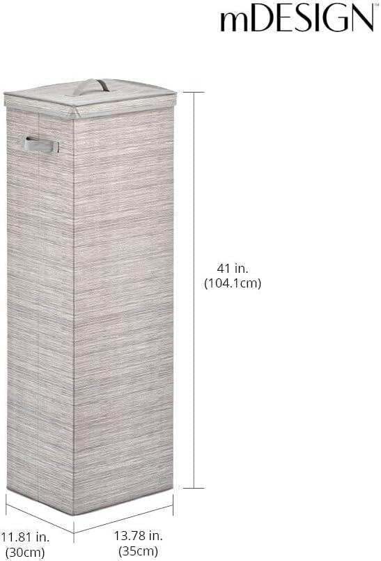 mDesign Tall Gift-Wrapping Paper Storage Box with Handles, Holder for Christmas and Holiday Organizer Container - Removable Lid for Rolls of Wrap, Inside Closet Storage Totes, Stripe, Taupe/Tan