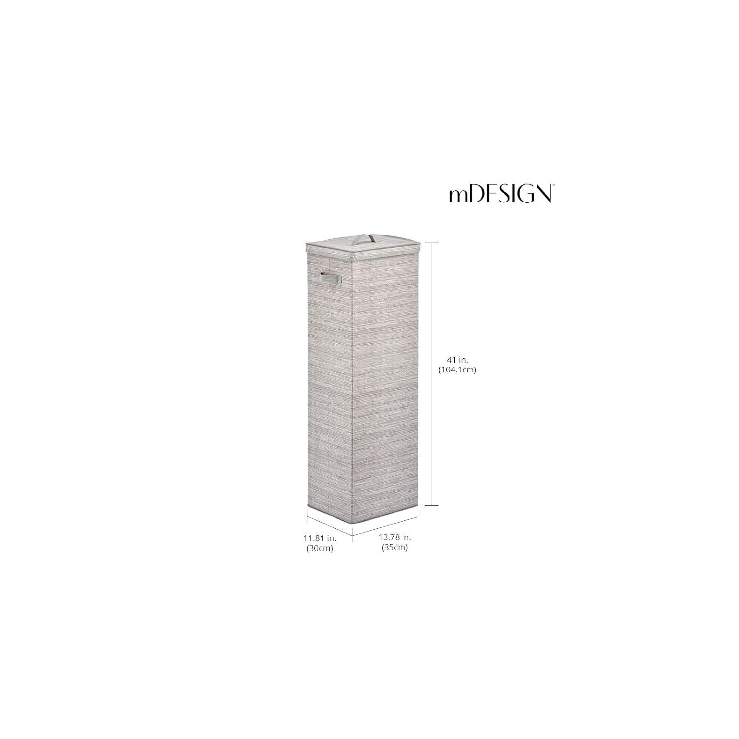 mDesign Tall Gift-Wrapping Paper Storage Box with Handles, Holder for Christmas and Holiday Organizer Container - Removable Lid for Rolls of Wrap, Inside Closet Storage Totes, Stripe, Taupe/Tan