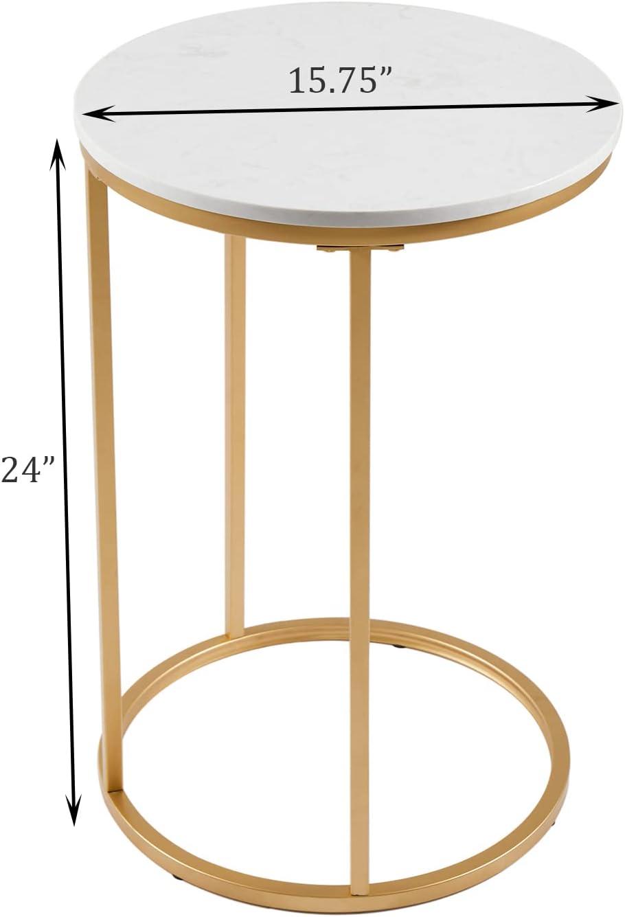 Modern 16 in Gold C-Top Faux Marble Side Table