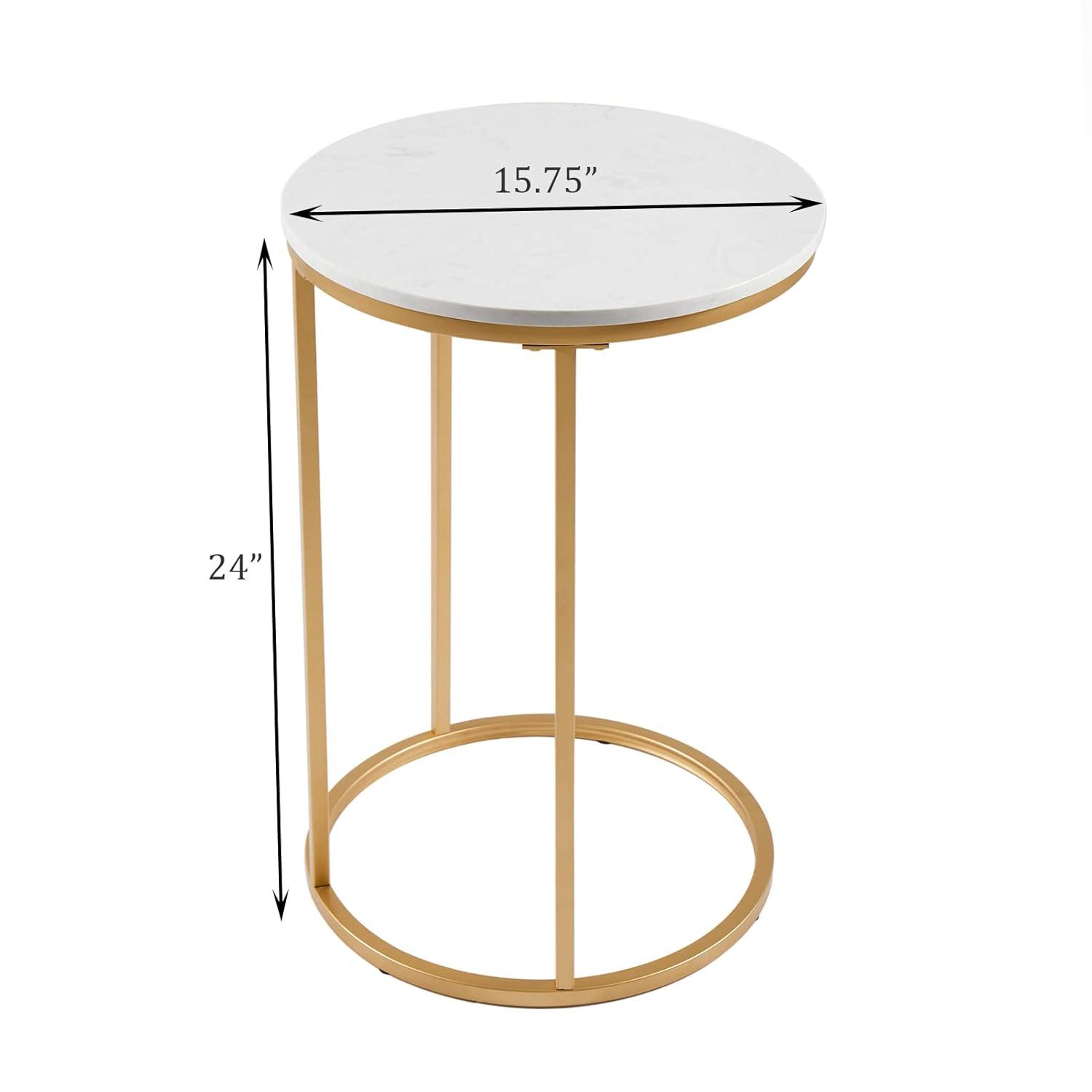 Modern 16 in Gold C-Top Faux Marble Side Table