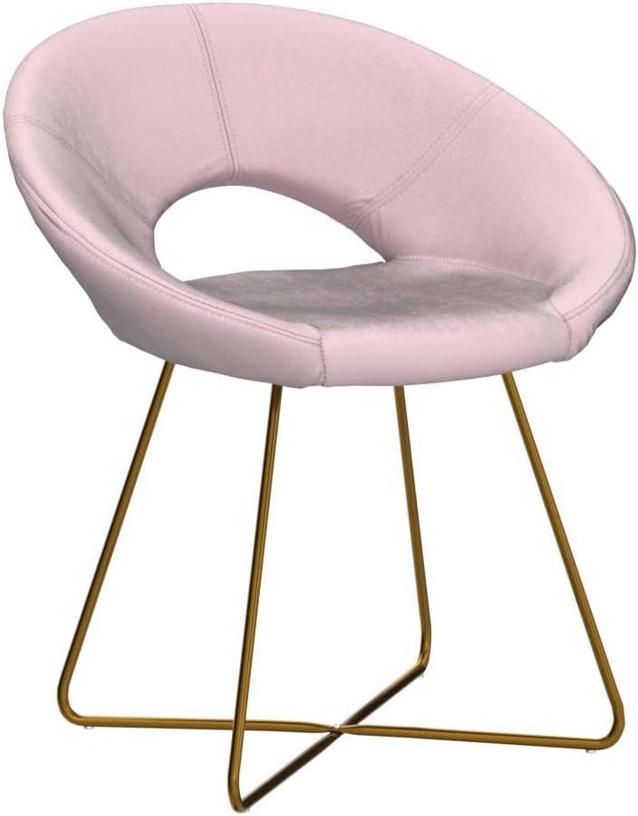 DeeHome Slatina Pink Silky Velvet Upholstered Accent Chair with Gold Tone Finished Base