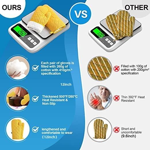 Oven Mitts and Pot Holders 4 pcs Set,High Heat Resistant 500 Degree Extra Thicken Long Kitchen Cotton Oven Glove for Cooking (12 Inch,Yellow) C49