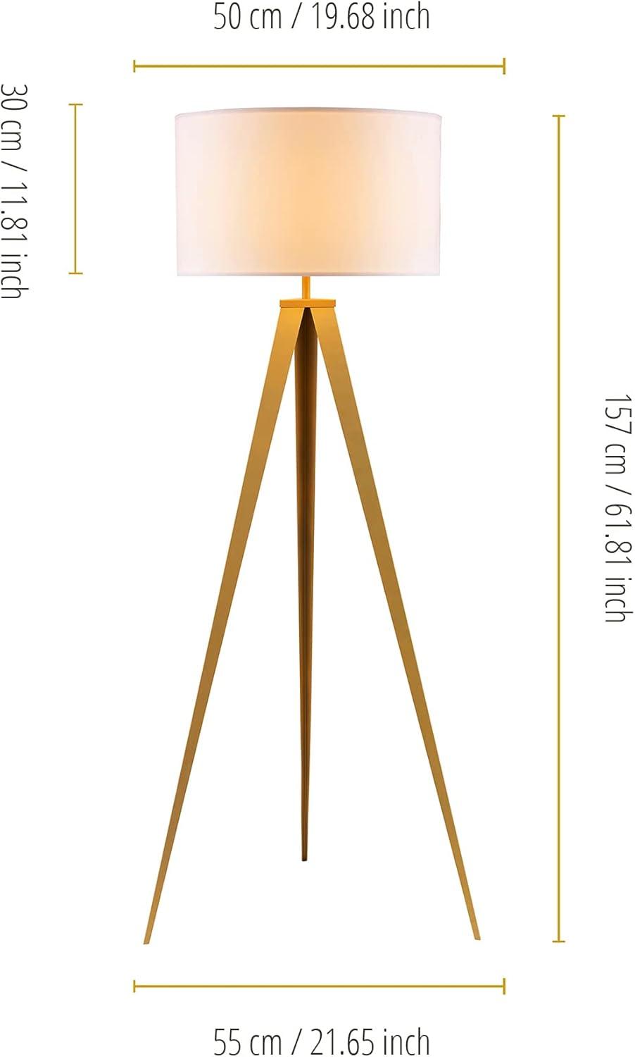 Teamson Home Tripod Floor Lamp Drum Shade Matte Gold/White Romanza VN-L00007WG