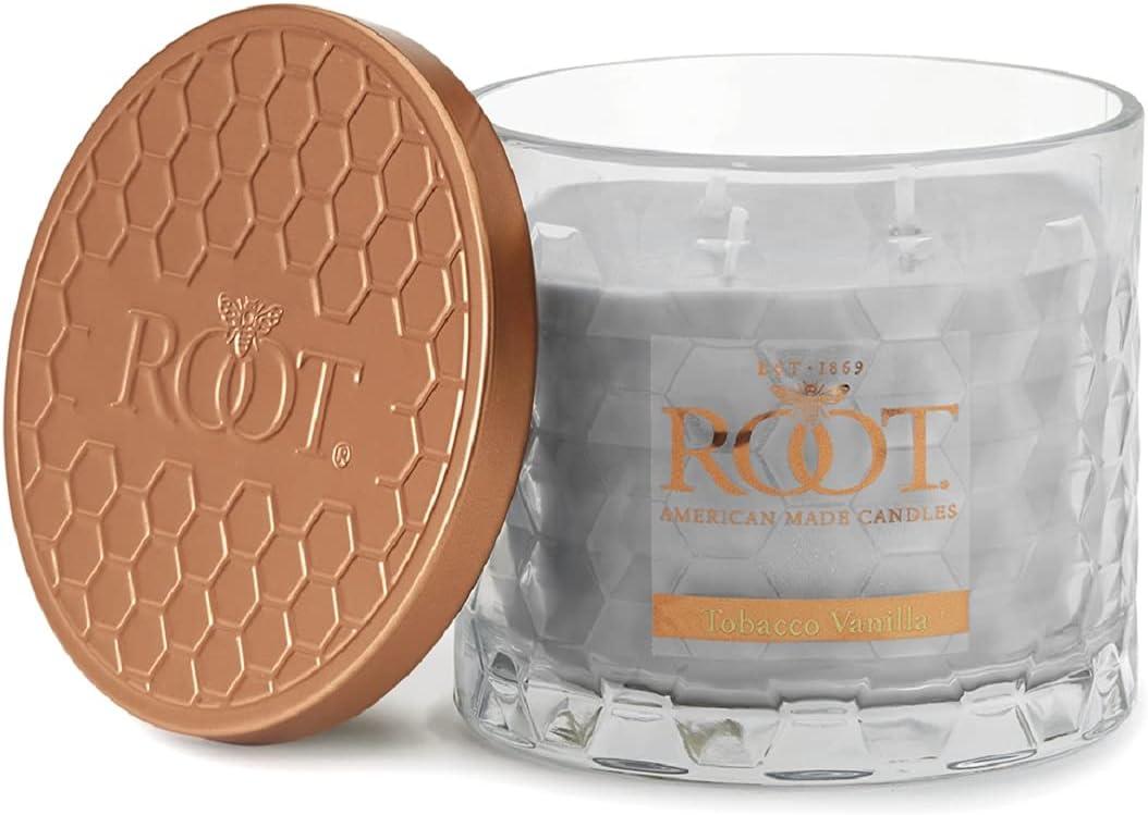 ROOT Candles 12 oz 3-Wick Signature Honeycomb filled Jar. Scent: Tobacco Vanilla