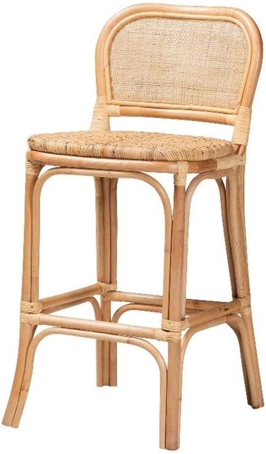 Adrena Rattan Bar Stool Natural Brown - Baxton Studio: Handmade, No Assembly, Bohemian Style