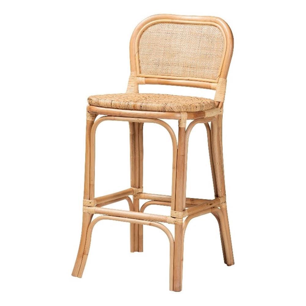 Adrena Rattan Bar Stool Natural Brown - Baxton Studio: Handmade, No Assembly, Bohemian Style