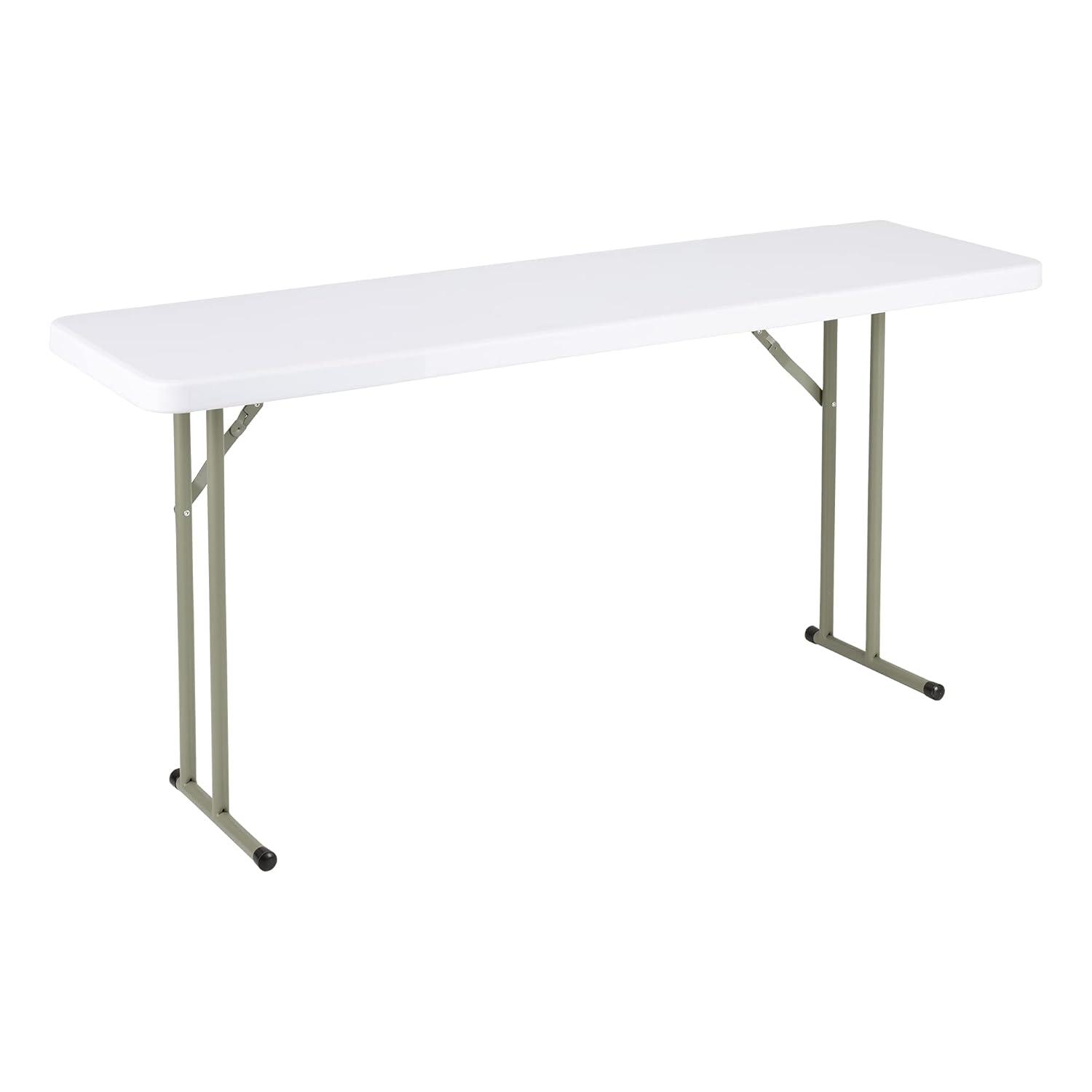 Norwood Commercial Furniture 8 ft Multipurpose Indoor Outdoor Heavy Duty Portable Blow Molded Plastic Folding Training Seminar Table 18" W x 96" L White
