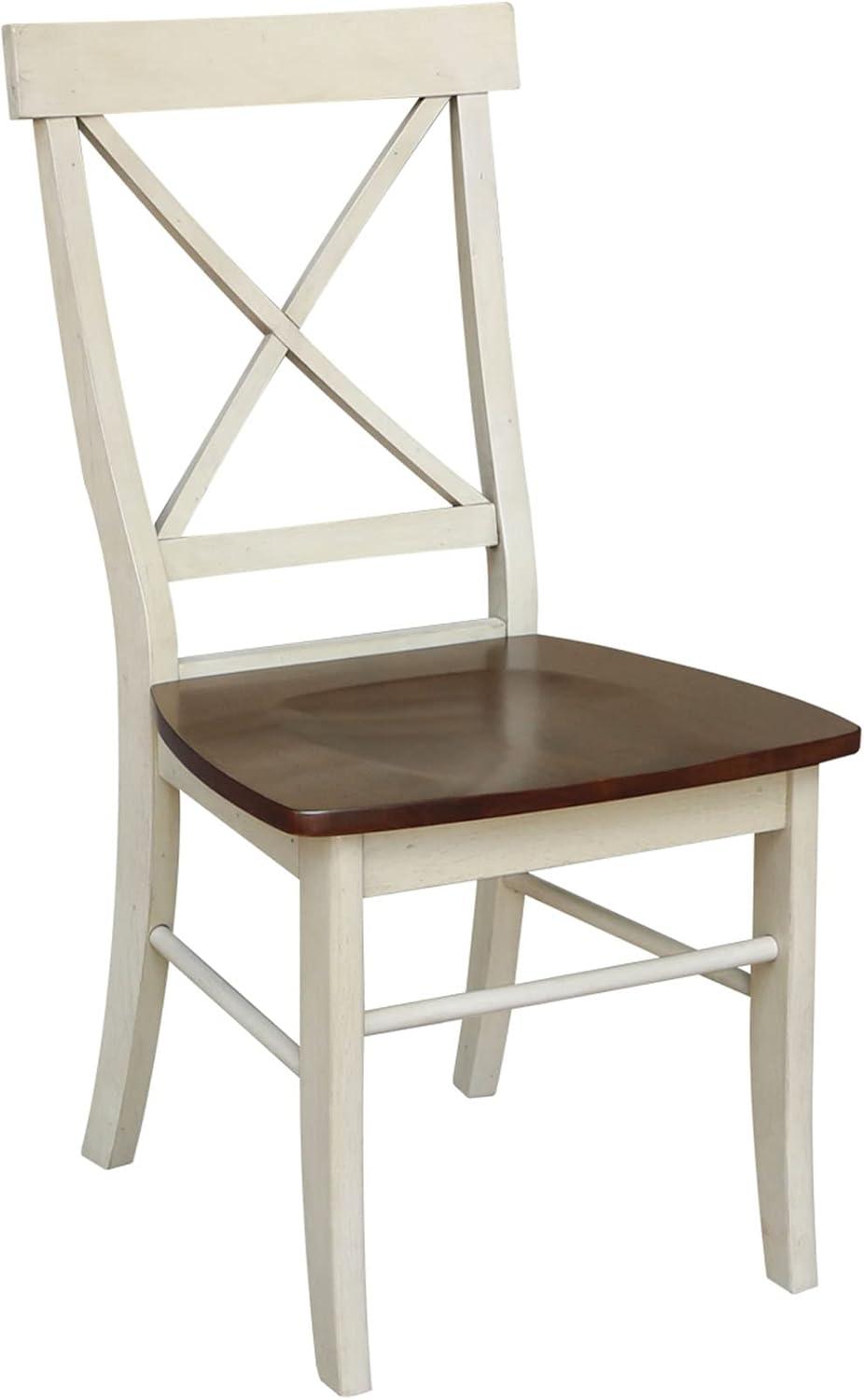 Set of 2 X Back Chairs with Solid Wood Seats Antiqued Almond/Espresso - International Concepts: Hardwood High Back Dining Furniture
