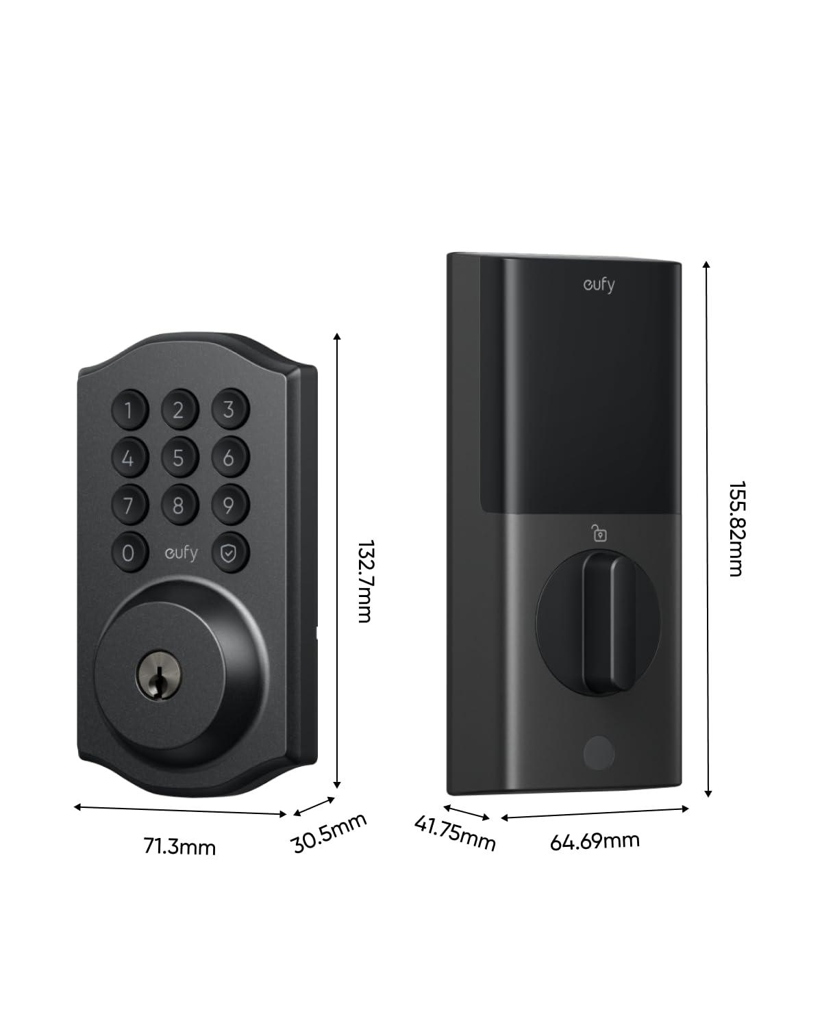 eufy Security Smart Lock C30, Keyless Entry, Built-in WiFi Deadbolt for Front Door, No Bridge Required, Easy Installation, App Remote Control, Auto Lock, Traditional, Black