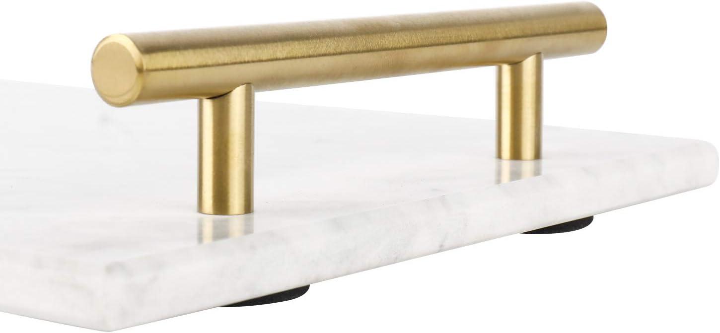 White Marble Rectangular Tray with Gold Metal Handles