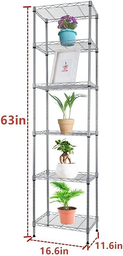 Adjustable Black Wire 6-Shelf Storage Rack for Kitchen and Bathroom