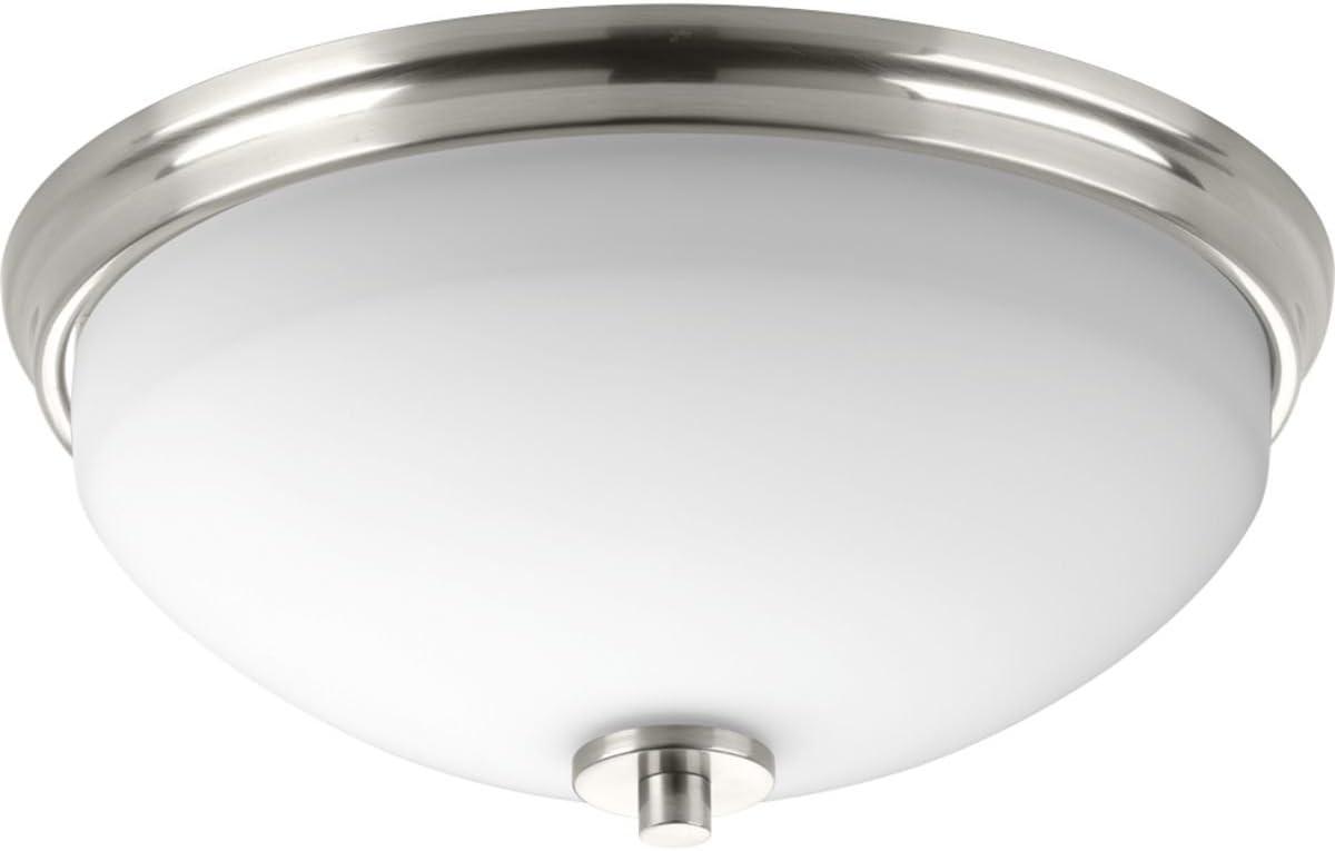 Brushed Nickel and White Glass 2-Light Flush Mount Ceiling Fixture