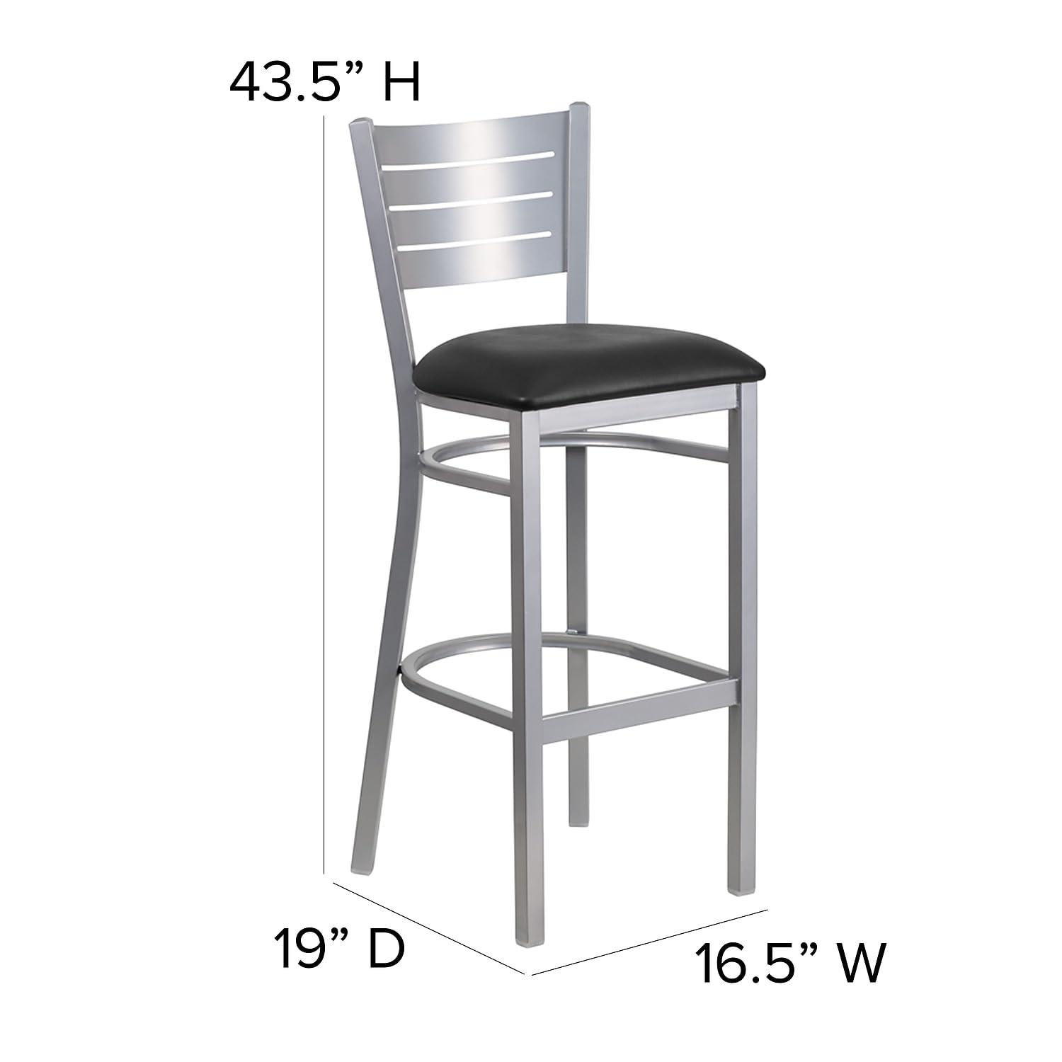 Flash Furniture 2 Pack HERCULES Series Silver Slat Back Metal Restaurant Barstool - Black Vinyl Seat