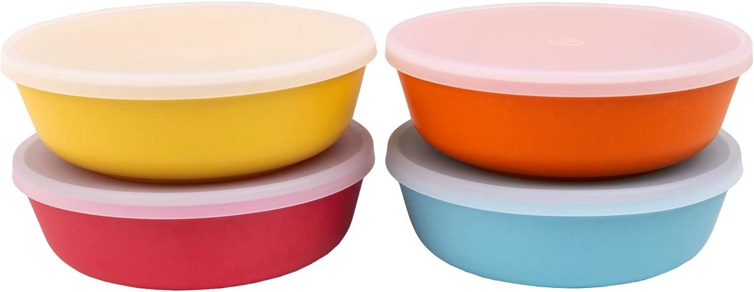 WeeSprout Bamboo Kids Bowls - 15 oz, Set of 4 (Blue, Yellow, Orange, & Red)