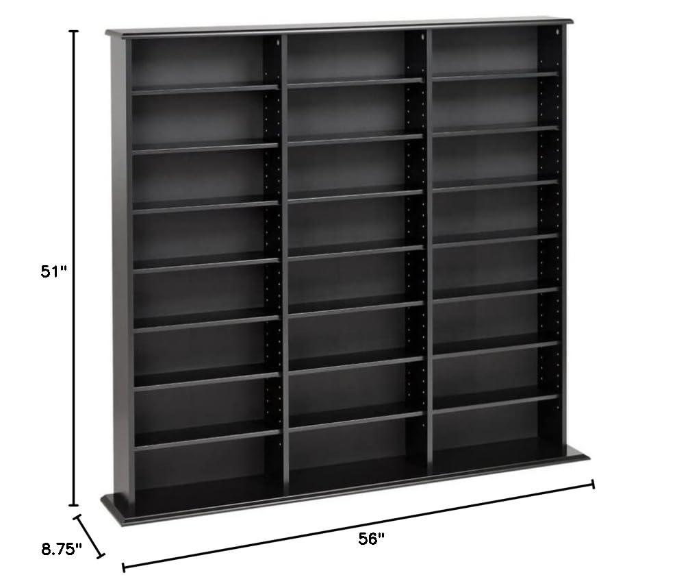 BOWERY HILL 51" Triple Deluxe Media Storage Cabinet, Holds CD, DVD, Large Wall Media Storage Rack in Black