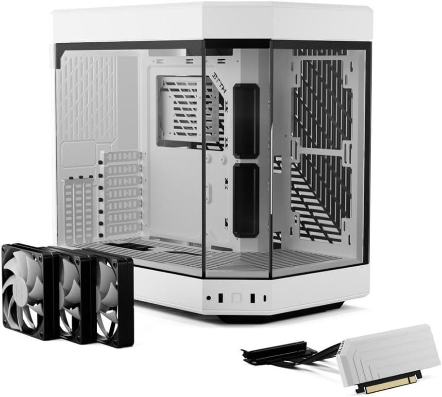 HYTE Y60 Modern Aesthetic Dual Chamber Panoramic Tempered Glass Mid-Tower ATX Computer Gaming Case with PCIe 4.0 Riser Cable Included, Snow White