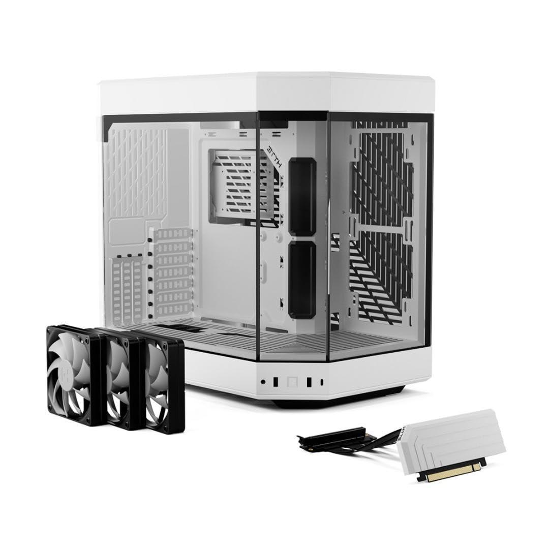 HYTE Y60 Modern Aesthetic Dual Chamber Panoramic Tempered Glass Mid-Tower ATX Computer Gaming Case with PCIe 4.0 Riser Cable Included, Snow White