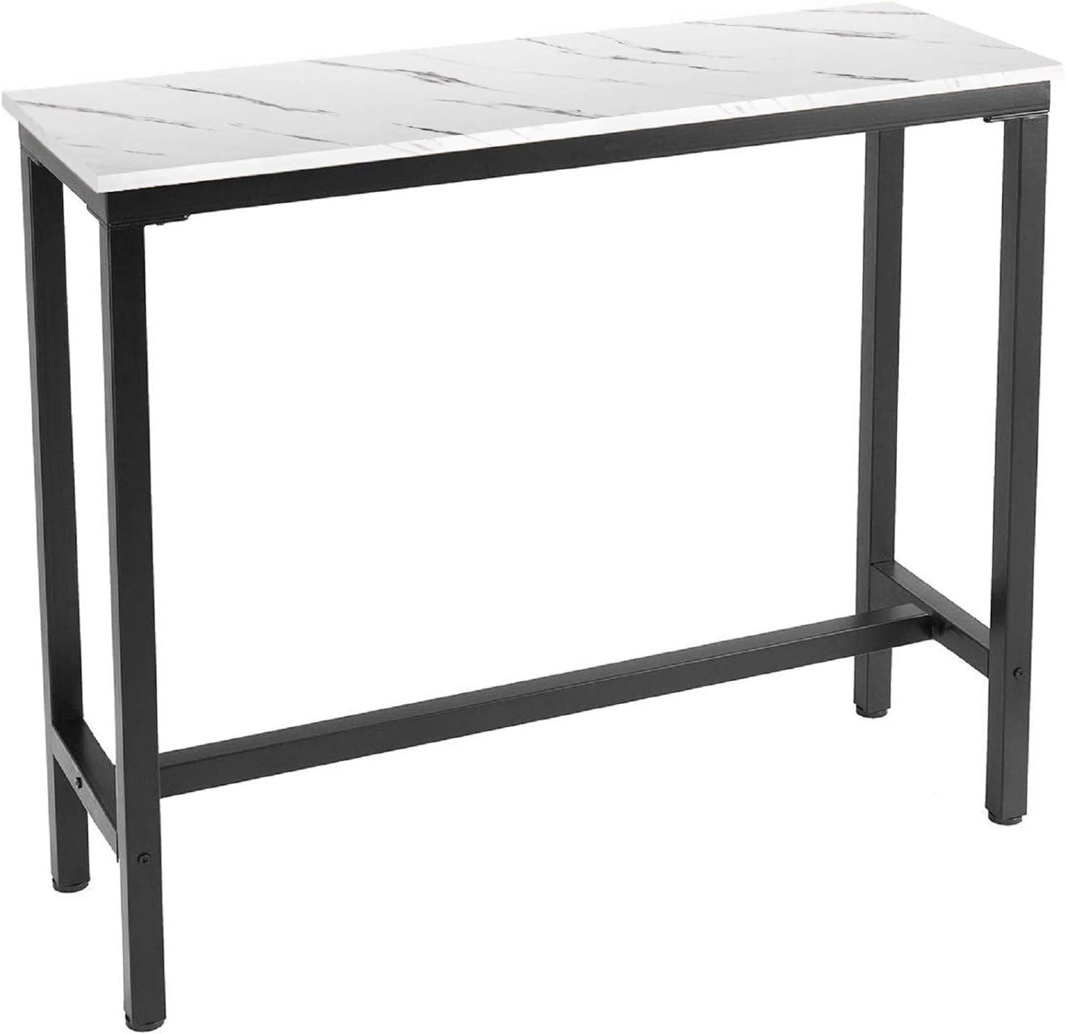 Mr IRONSTONE 47 inch Bar Table, White Pub Table Kitchen Dining Coffee Table High Writing Computer Table with MDF Top Covered with Laminate Marble (Indoor USE ONLY)