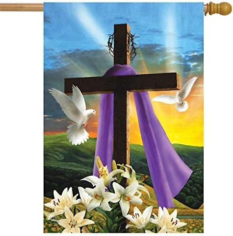 Briarwood Lane Easter Sunrise Religious House Flag Cross Doves Lilies 28" x 40"