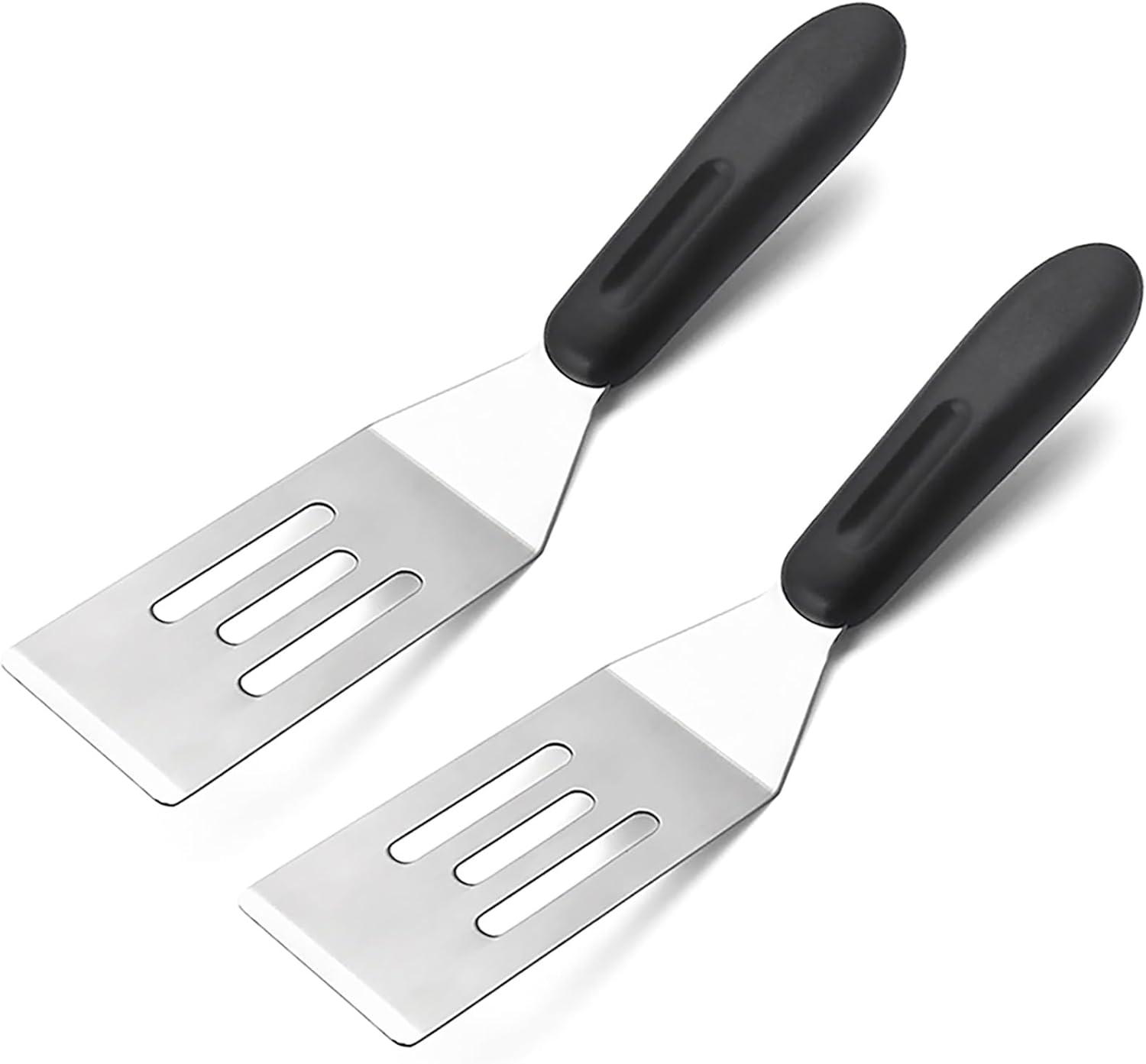 2 Pieces Small Spatula Set, Stainless Steel Mini Serving Spatula for Kitchen Use, Flipping or Cooking for Brownie, Cookie, Lasagna, Pancakes & Cake(Black+Silver)