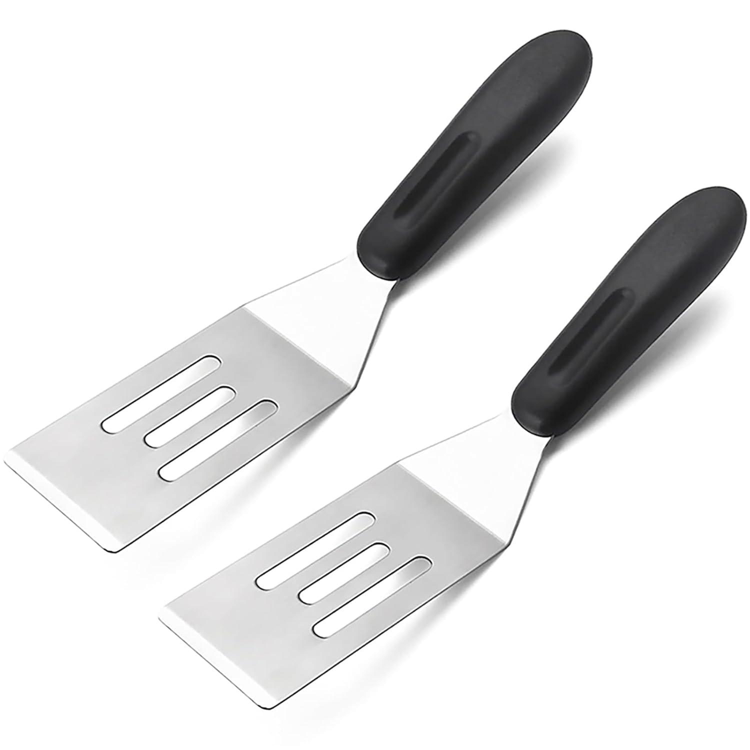 2 Pieces Small Spatula Set, Stainless Steel Mini Serving Spatula for Kitchen Use, Flipping or Cooking for Brownie, Cookie, Lasagna, Pancakes & Cake(Black+Silver)