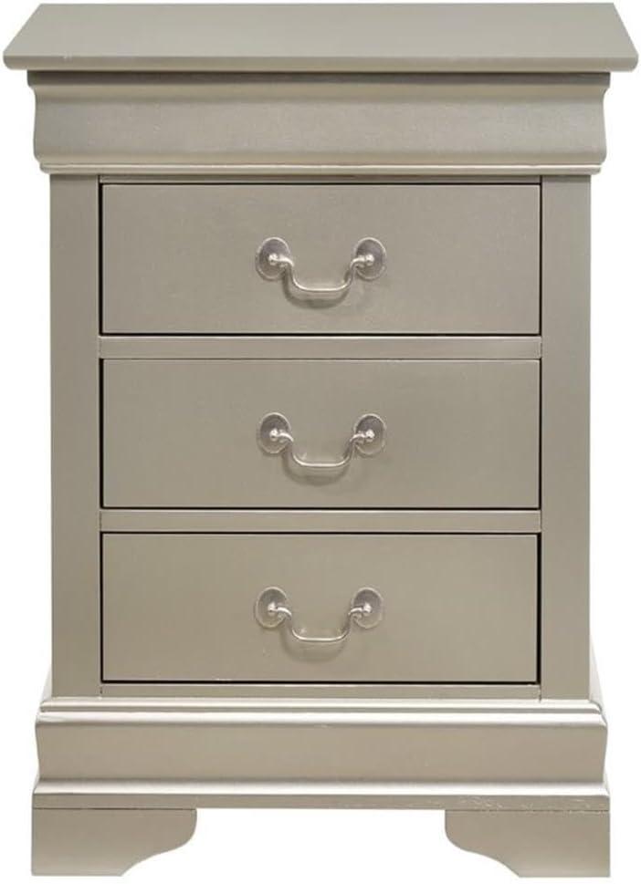 Glory Furniture Louis Phillipe 3 Drawer Nightstand in Silver Champagne