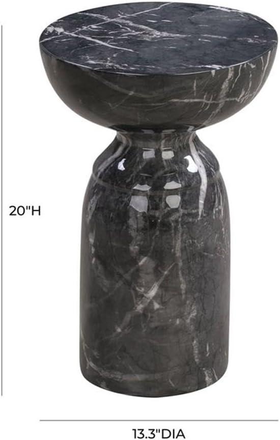 Rue 20" Black Marble Round Side Table