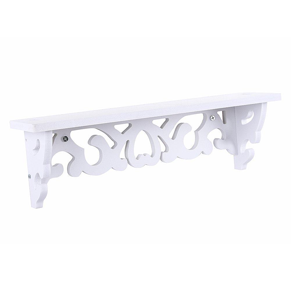 Estink Floating Wall Shelves,White Wood Carved Decorative Wall Mounted Floating Storage Display Wall Shelves Bookshelf,Small