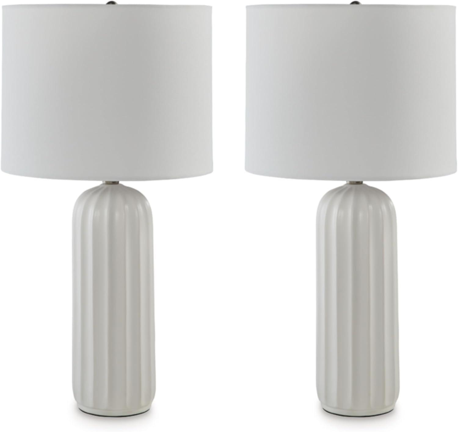 Signature Design by Ashley (Set of 2) Clarkland Table Lamps White: Contemporary Ceramic, Drum Shade, 3-Way Switch