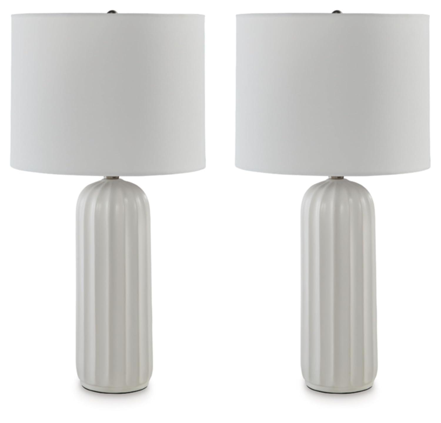 Signature Design by Ashley (Set of 2) Clarkland Table Lamps White: Contemporary Ceramic, Drum Shade, 3-Way Switch