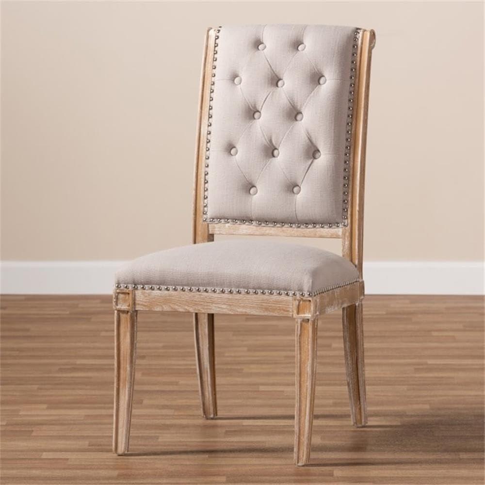 Charmant Wood Dining Chair Light Beige - Baxton Studio: French Provincial, Foam-Padded, Nailhead Trim