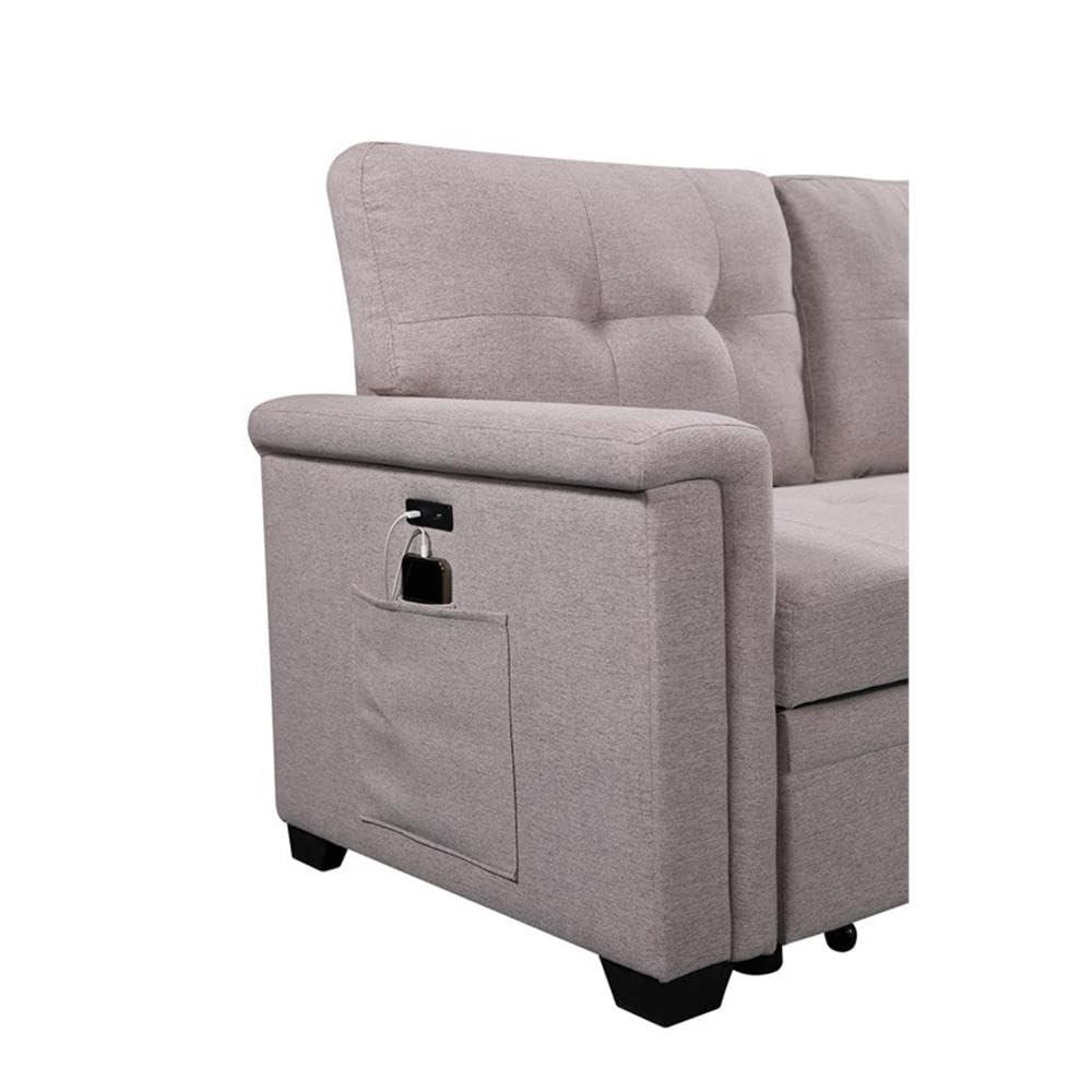 Bowery Hill Reversible Sleeper Sofa with Storage/USB Charging Port in Gray