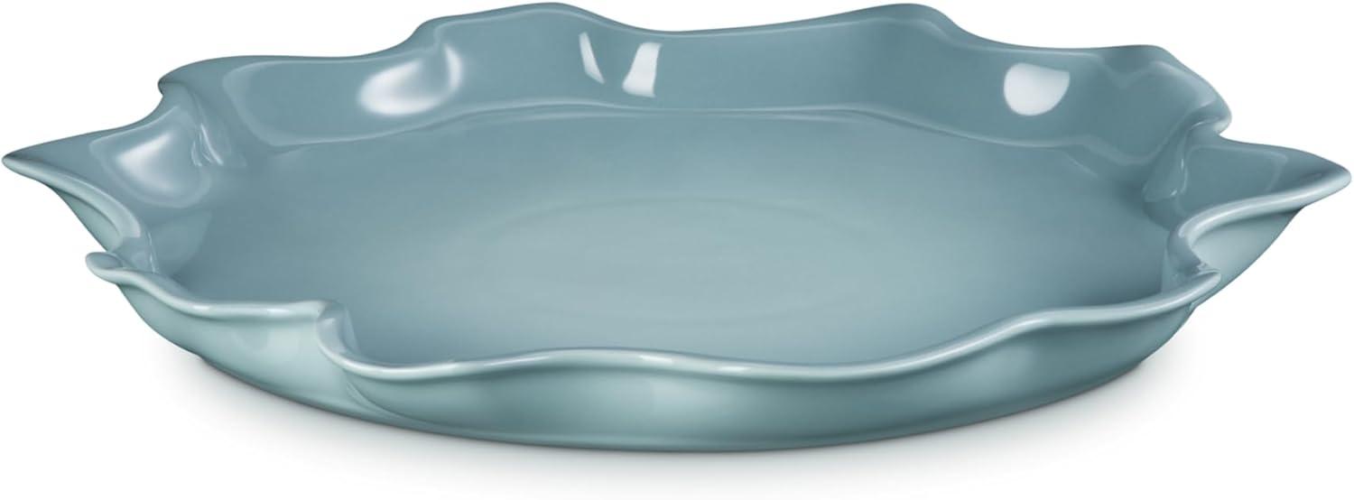 Sea Salt Ceramic Scalloped Serving Platter, 14"