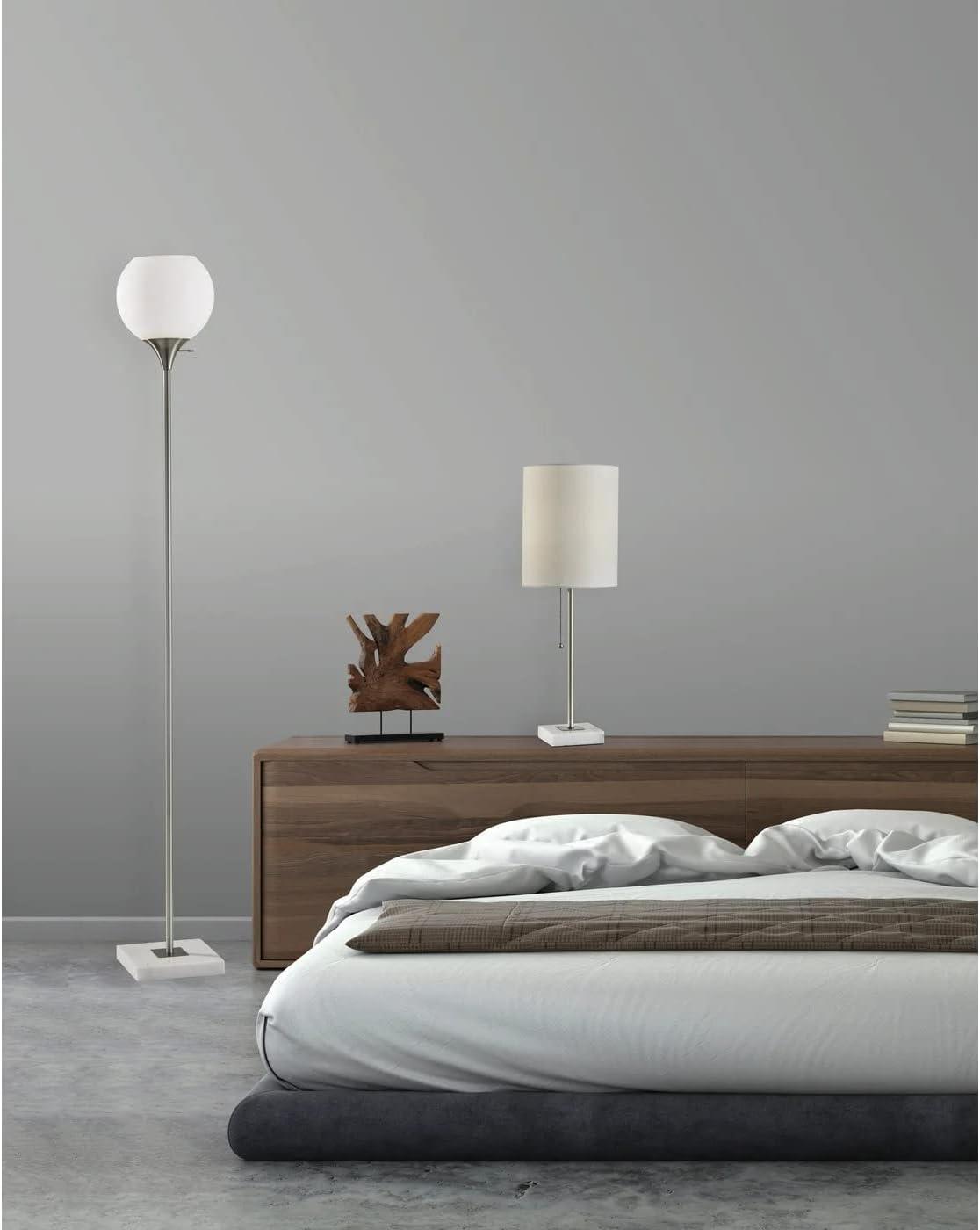 Adesso 71" 3-way Fiona Torchiere Steel: Modern Metal with Glass Shade, ETL Listed, No Bulb Included